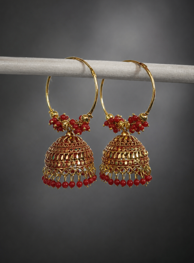 Oorbellen goud met rood 01626