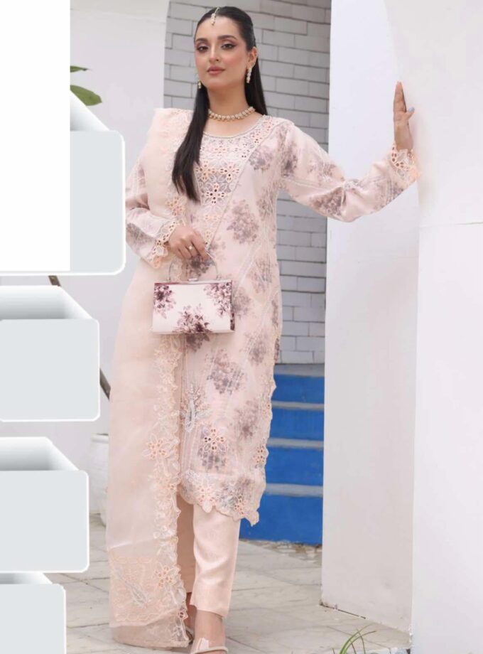 Bint e Noor organza suit peach