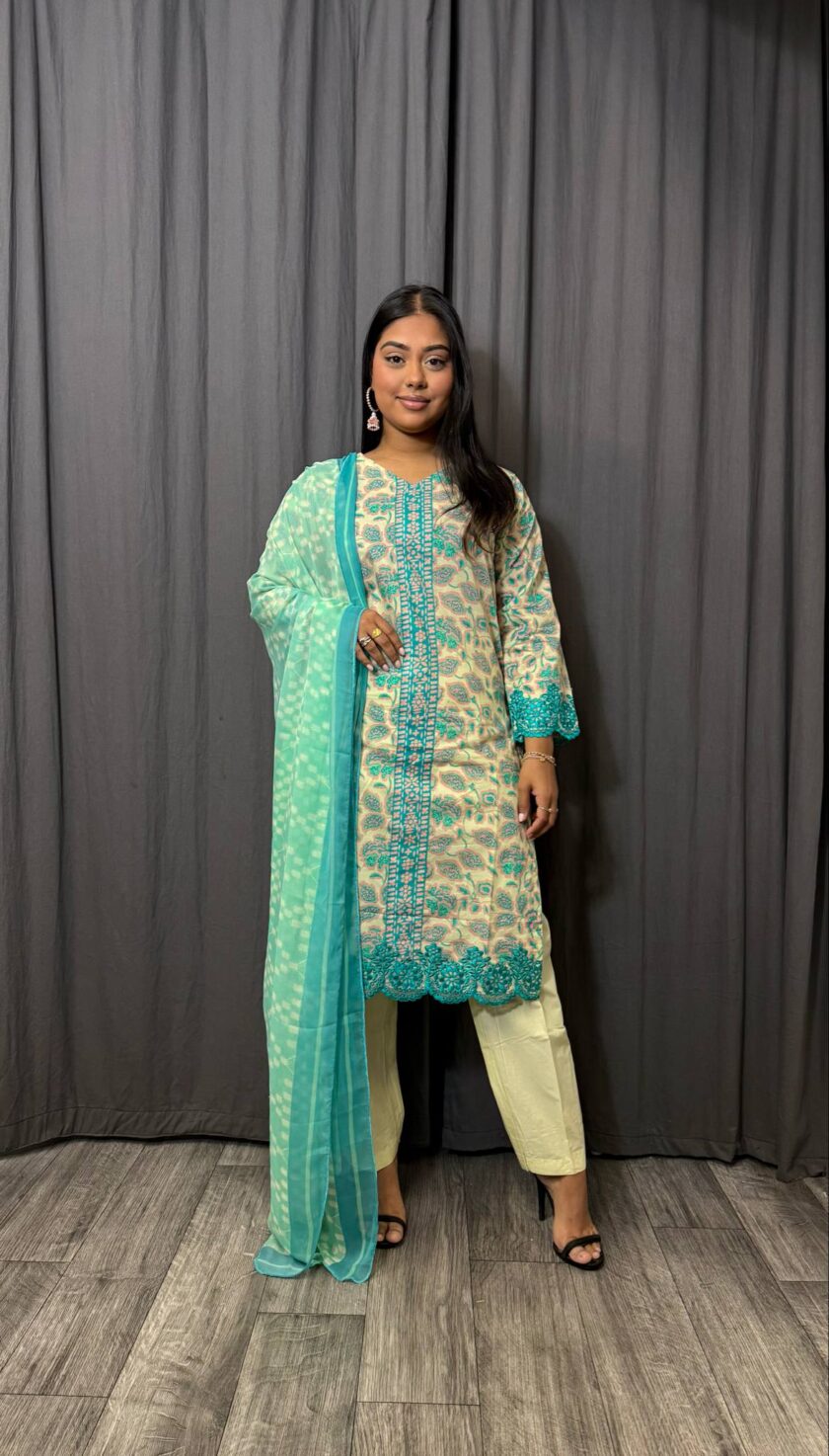 Al Karam lawn suit met chiffon dupatta - Afbeelding 3