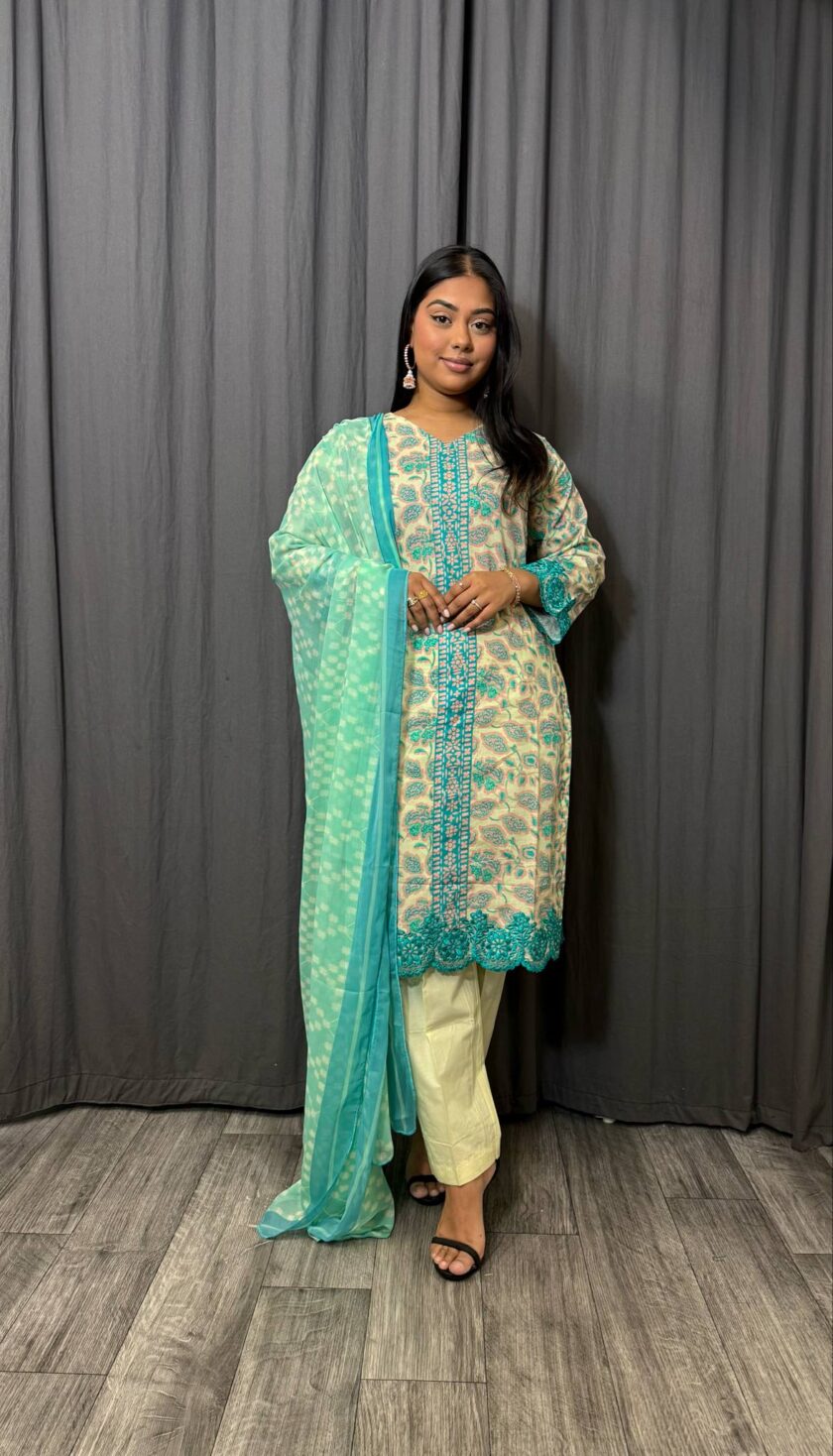 Al Karam lawn suit met chiffon dupatta
