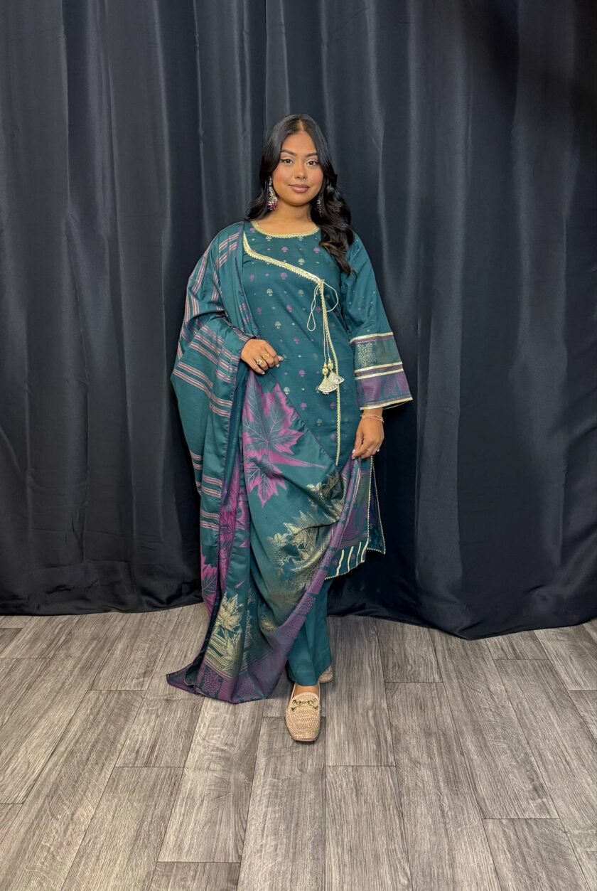 Jacquard print suit met gouden lace anraka stijl - Afbeelding 4