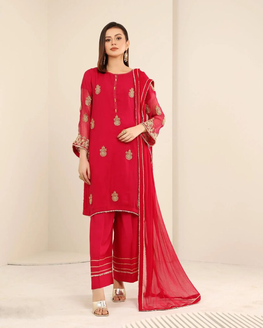 Shaposh chiffon fancy suit fuchsia
