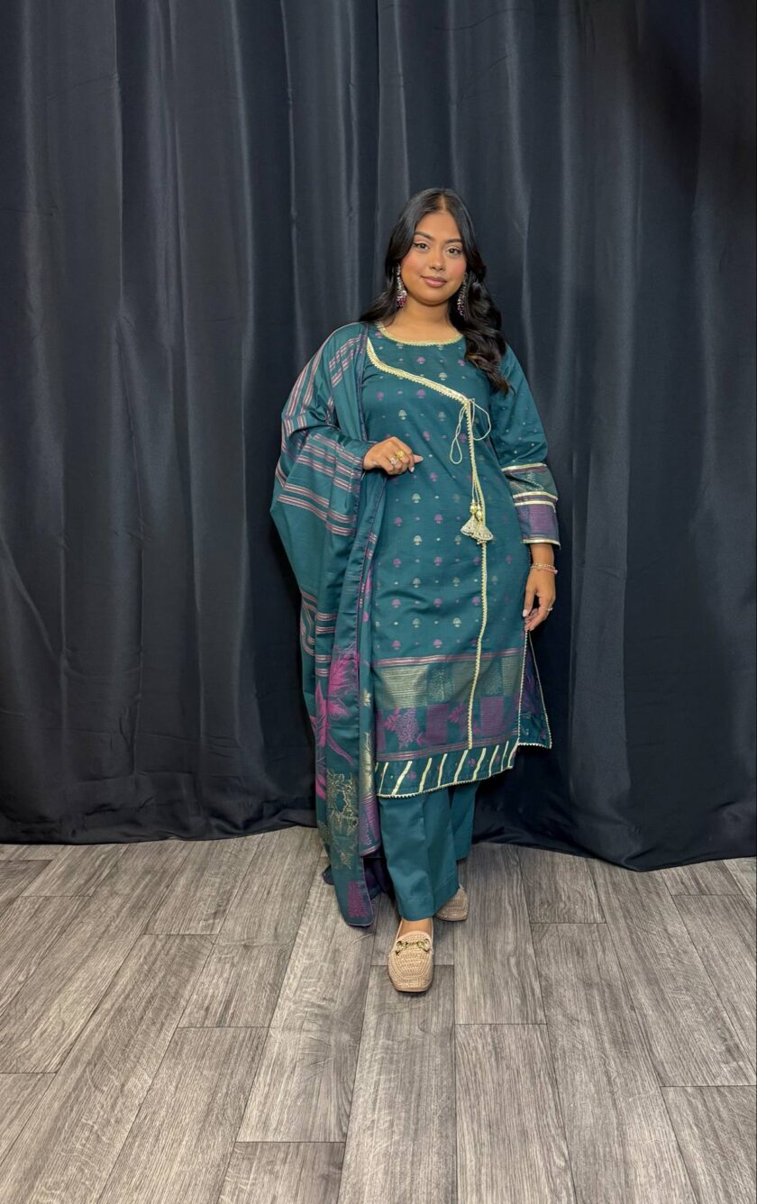 Jacquard print suit met gouden lace anraka stijl - Afbeelding 5