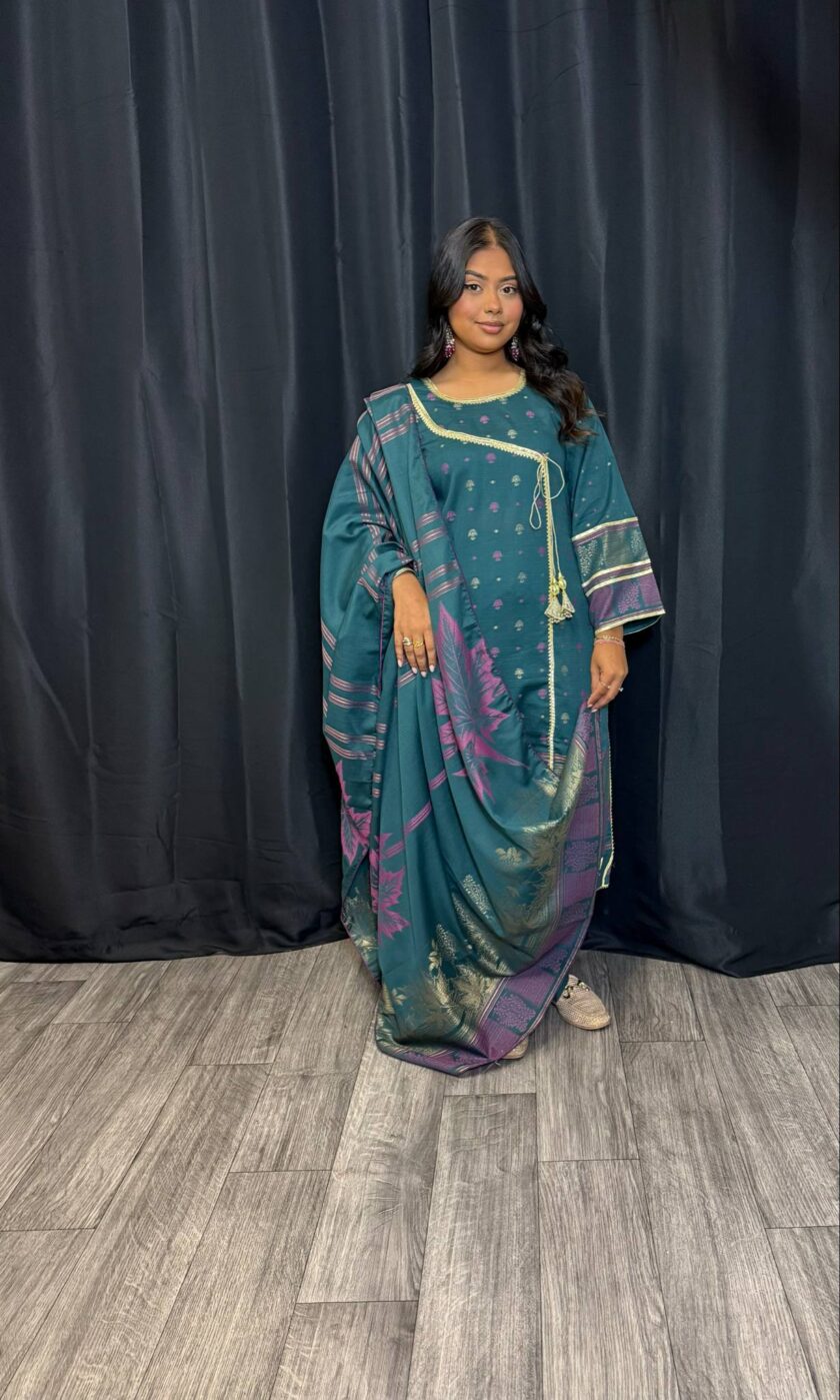 Jacquard print suit met gouden lace anraka stijl - Afbeelding 3