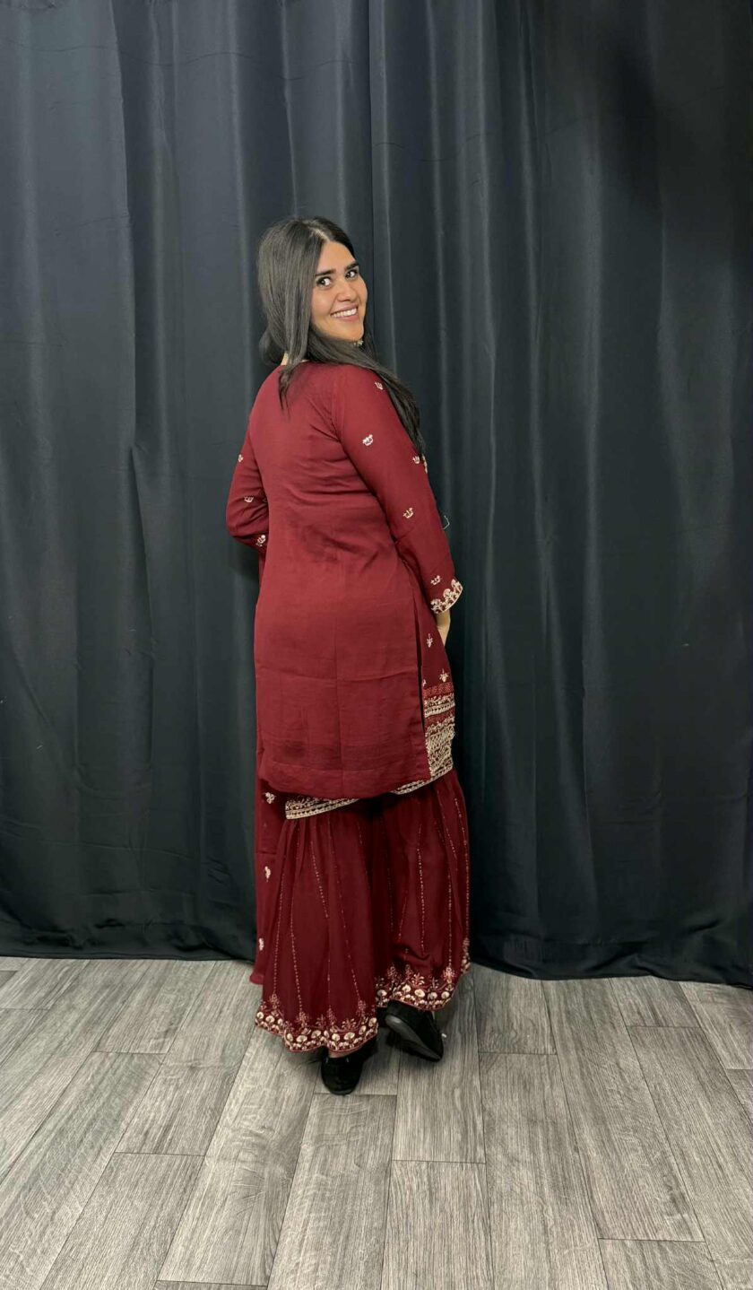 Agha Noor 3 piece gharara bordeaux - Afbeelding 2