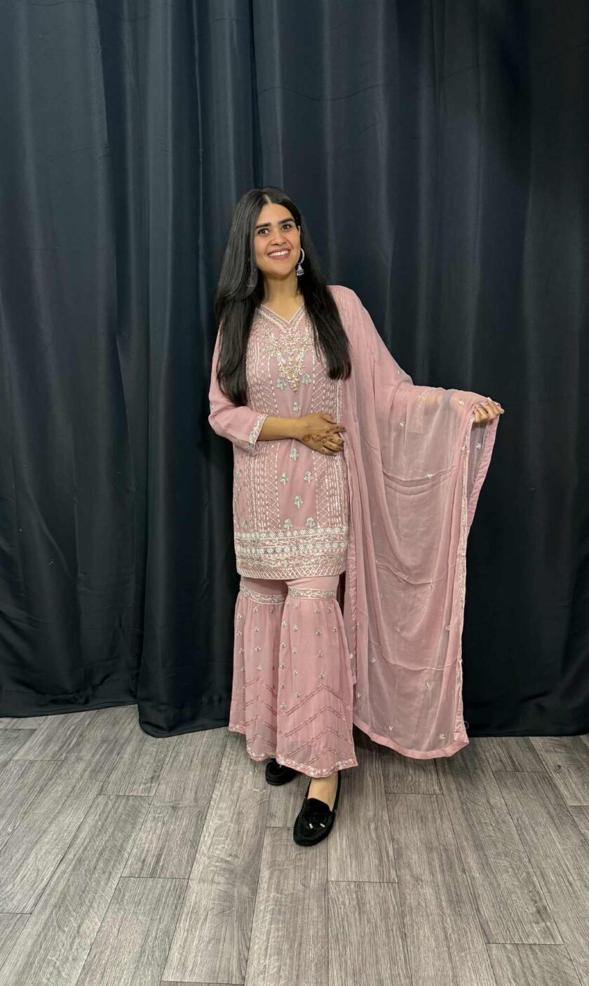 Agha Noor 3 piece gharara roze - Afbeelding 4