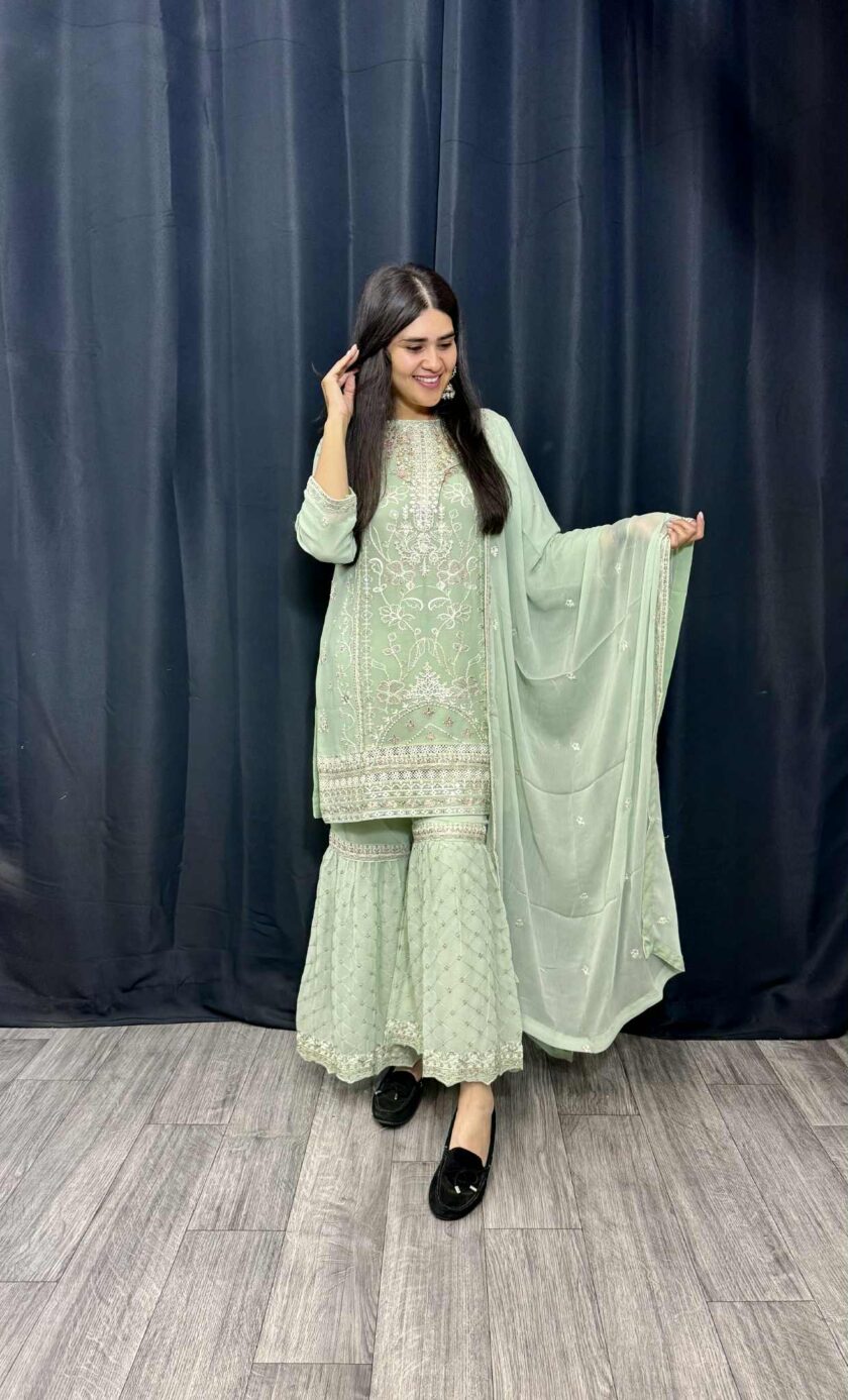 Agha Noor 3 piece gharara minty - Afbeelding 3