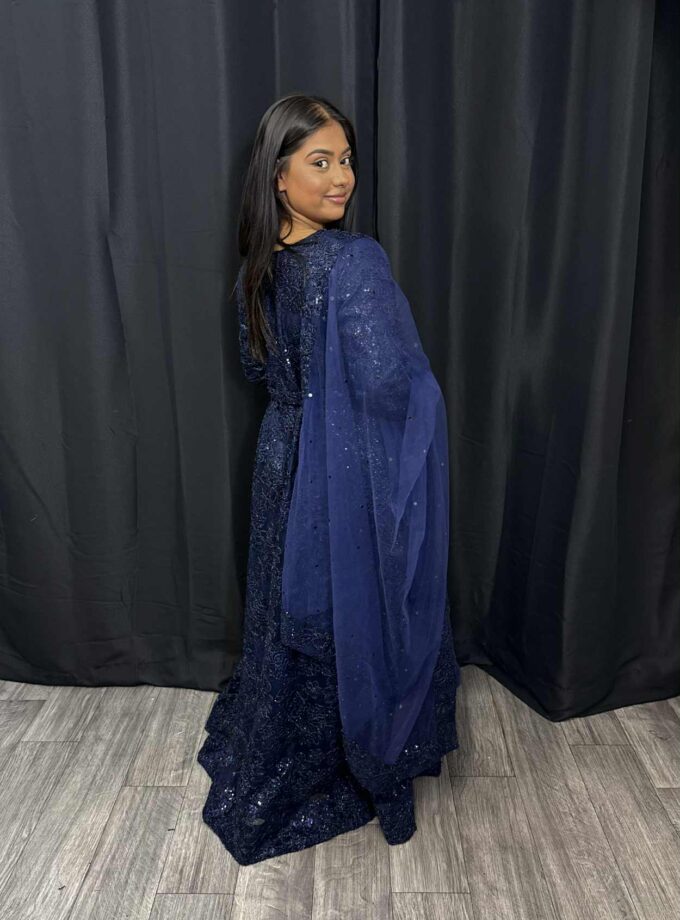 Fancy maxi navy blue met riem