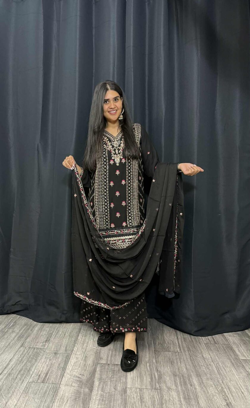 Agha Noor 3 piece gharara zwart - Afbeelding 3