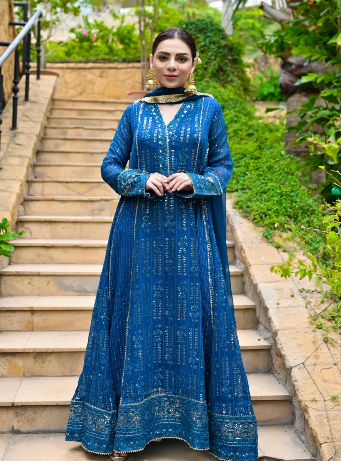 Chiffon fancy maxi volledig bewerkt zink