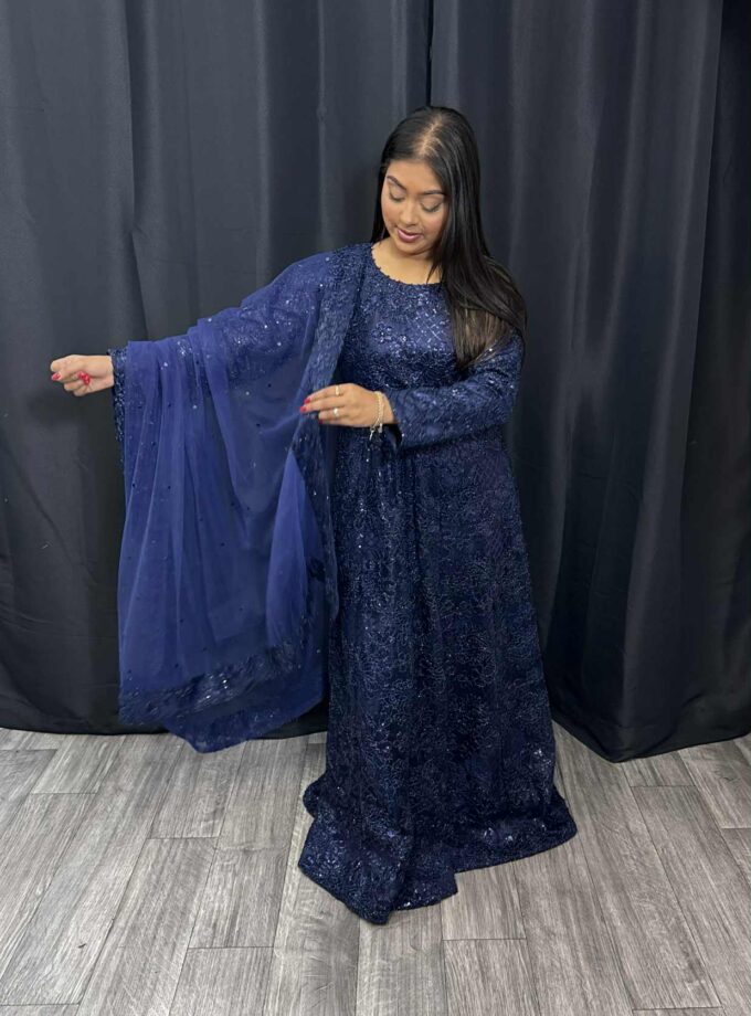 Fancy maxi navy blue met riem