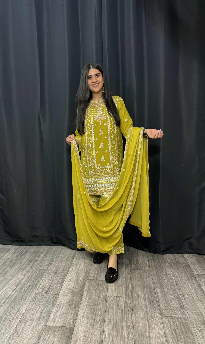 Agha Noor 3 piece gharara lime - Afbeelding 3