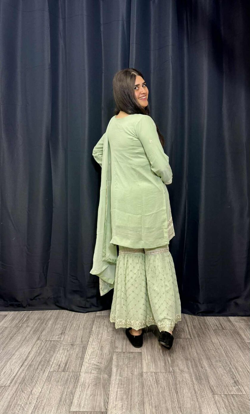 Agha Noor 3 piece gharara minty - Afbeelding 2