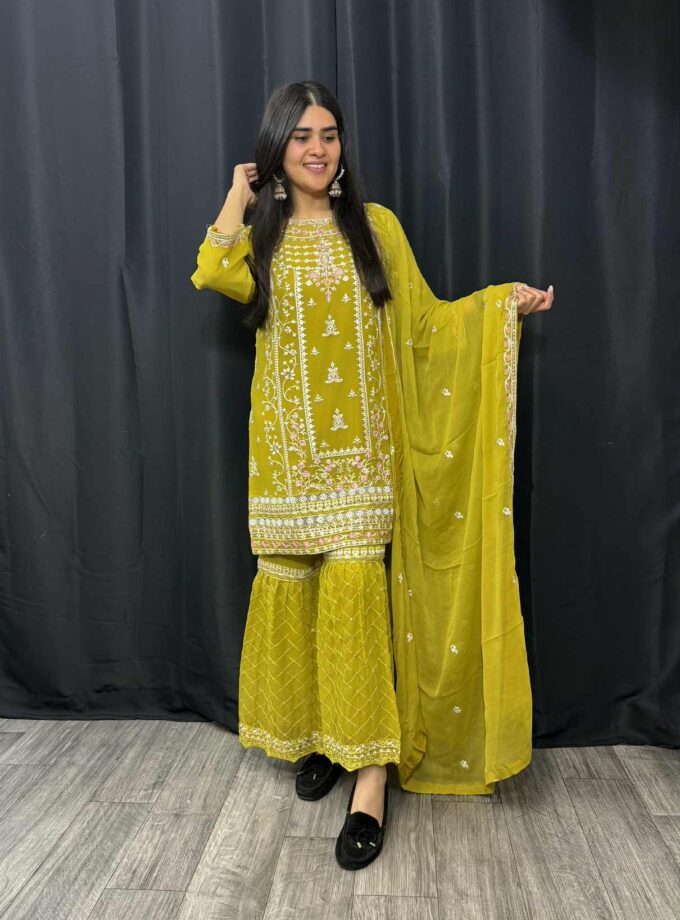 Agha Noor 3 piece gharara lime