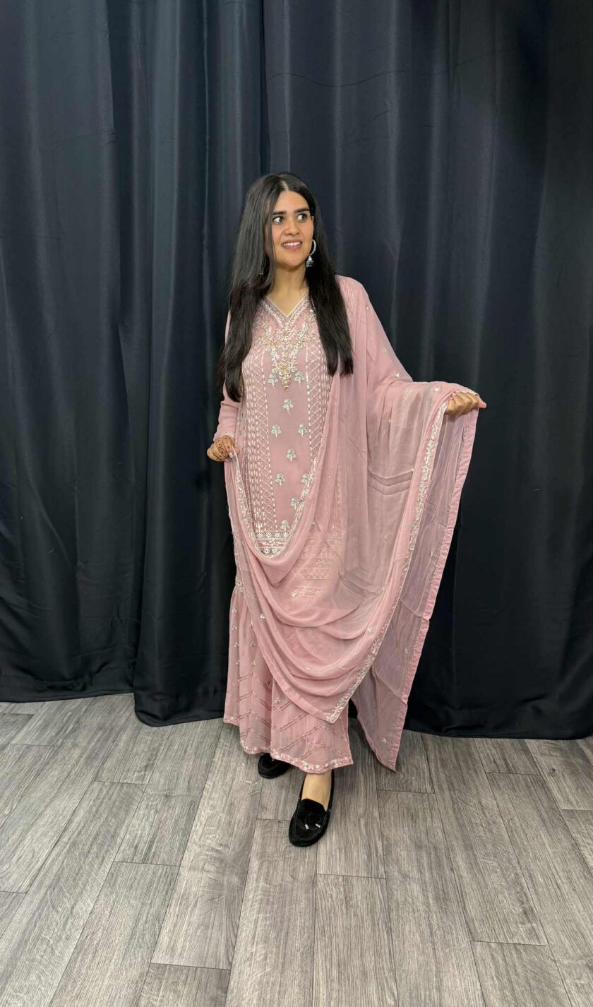 Agha Noor 3 piece gharara roze - Afbeelding 3