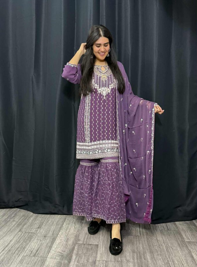 Agha Noor 3 piece gharara paars
