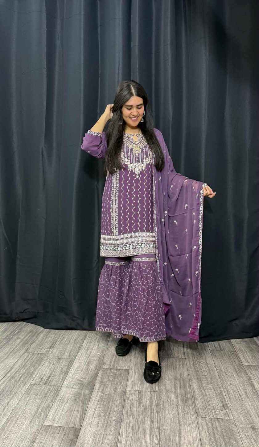 Agha Noor 3 piece gharara paars