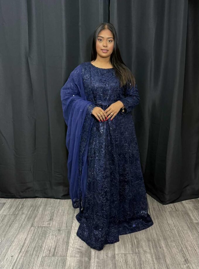 Fancy maxi navy blue met riem