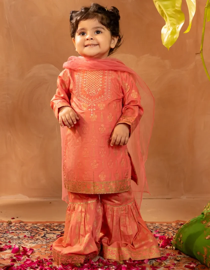 Junaid Jamshed katoenen gharara peach baby