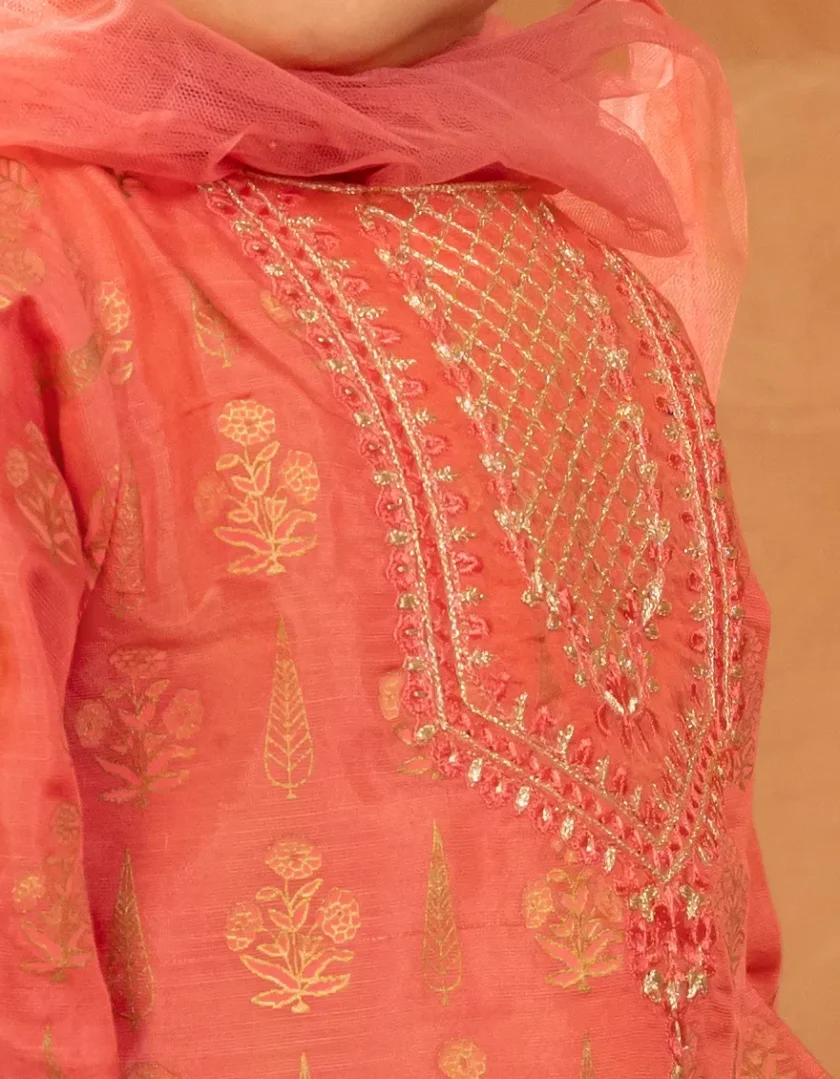 Junaid Jamshed katoenen gharara peach baby - Afbeelding 2