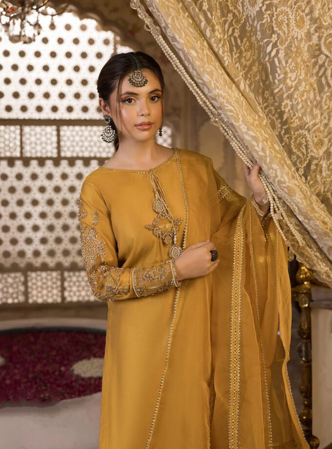 Shaposh mosterd embroidered suit