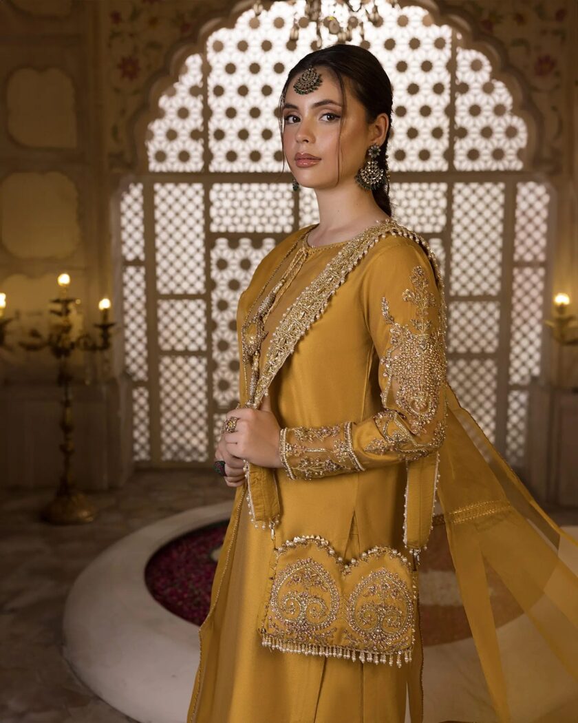 Shaposh mosterd embroidered suit - Afbeelding 3