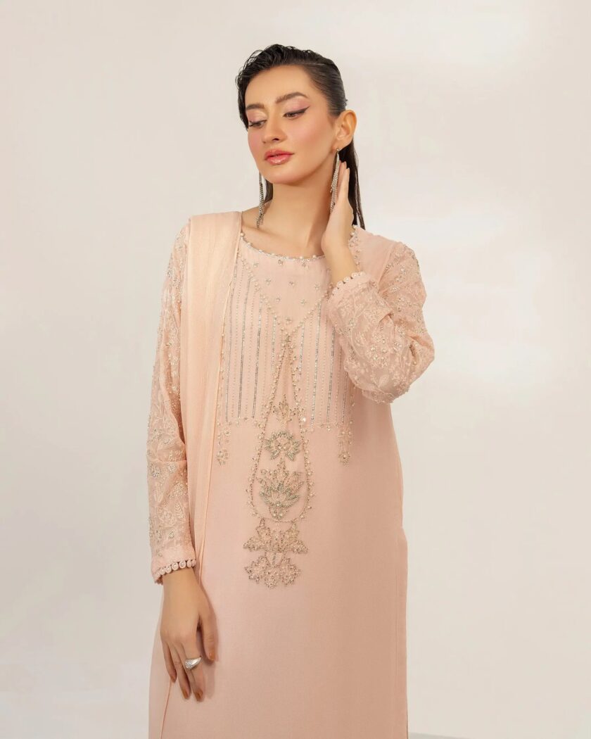 Shaposh chiffon suit elegant pink 11064