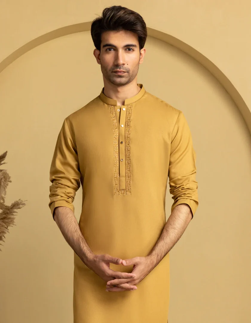 Junaid Jamshed kurta mosterd 11046 - Afbeelding 4