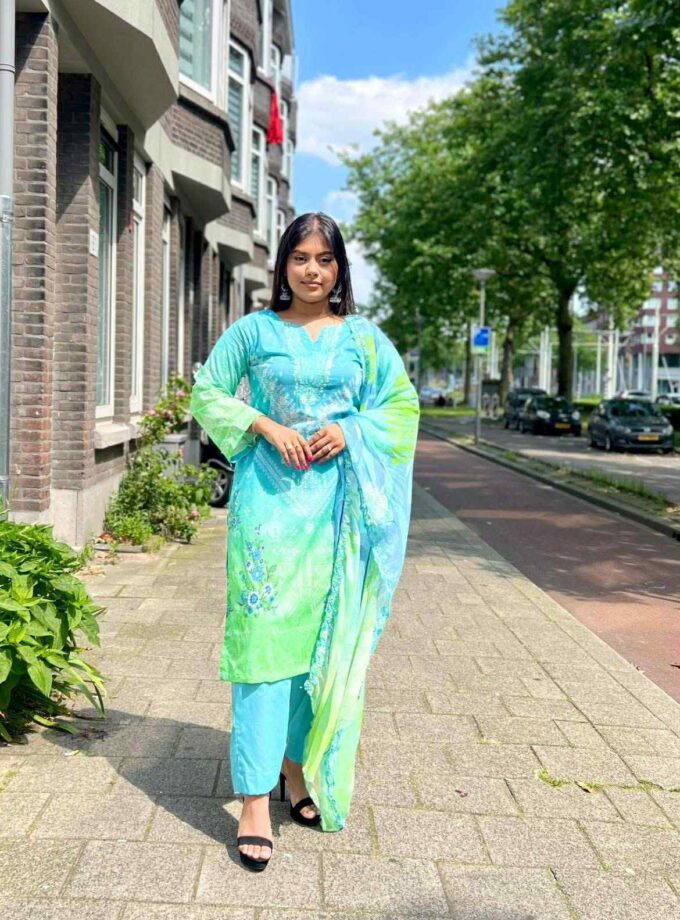 Lawn suit met chiffon dupatta