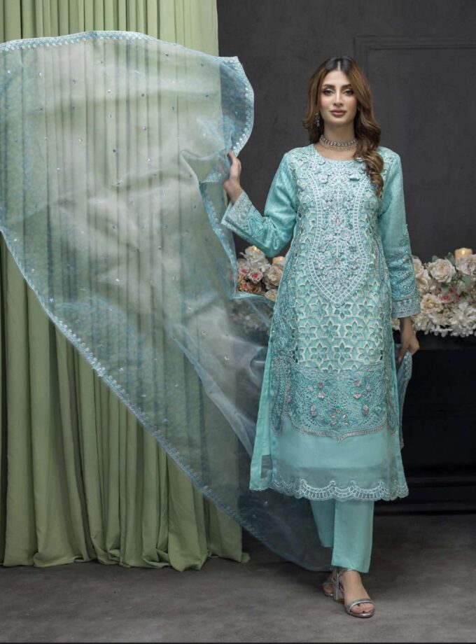 Zainab Fazlani organza suit turquoise