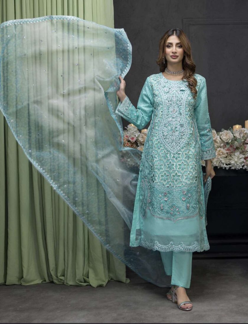 Zainab Fazlani organza suit turquoise