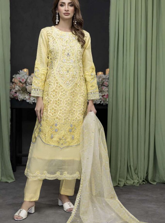 Zainab Fazlani organza suit geel