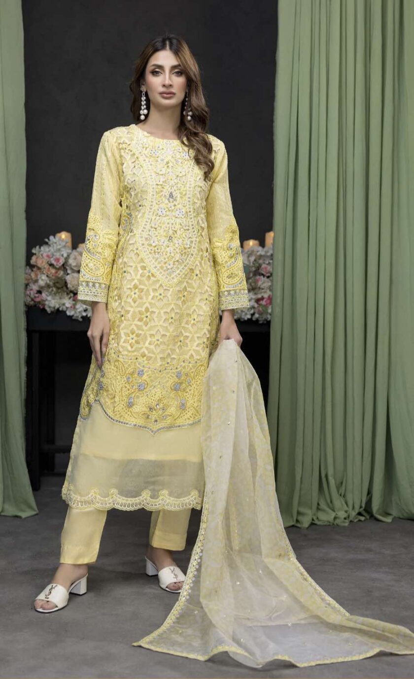 Zainab Fazlani organza suit geel