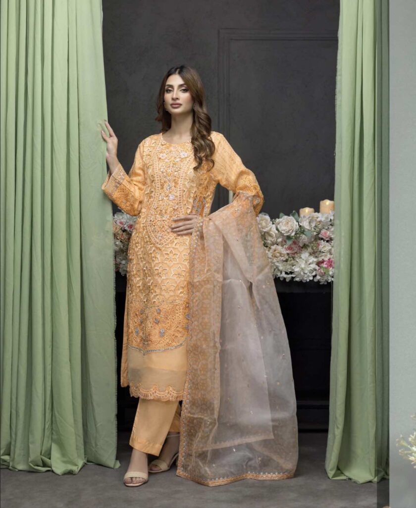Zainab Fazlani organza suit zalm