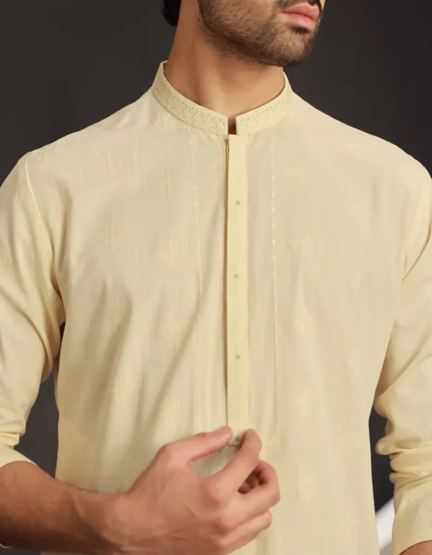 Juniad Jamshed katoenen kurta 11199 - Afbeelding 4