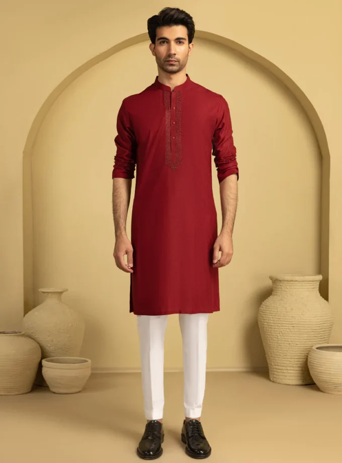 Junaid Jamshed kurta bordeauxrood 11190