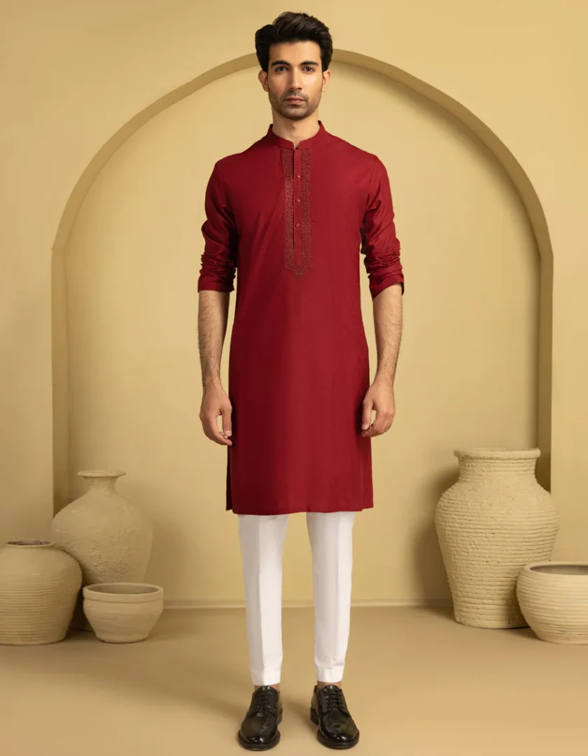Junaid Jamshed kurta bordeauxrood 11190
