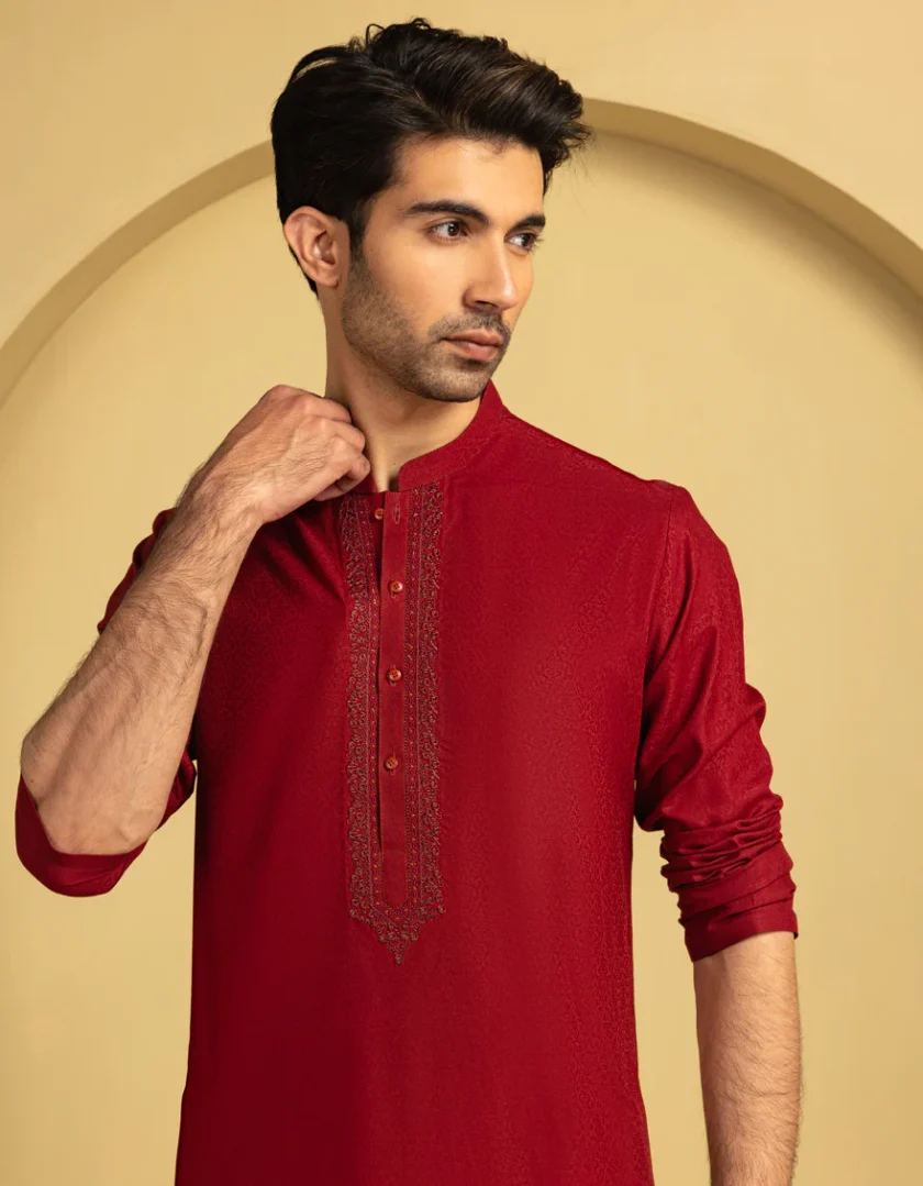 Junaid Jamshed kurta bordeauxrood 11190 - Afbeelding 5