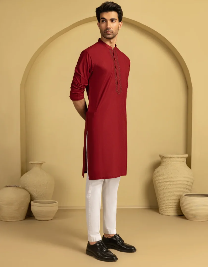 Junaid Jamshed kurta bordeauxrood 11190 - Afbeelding 2