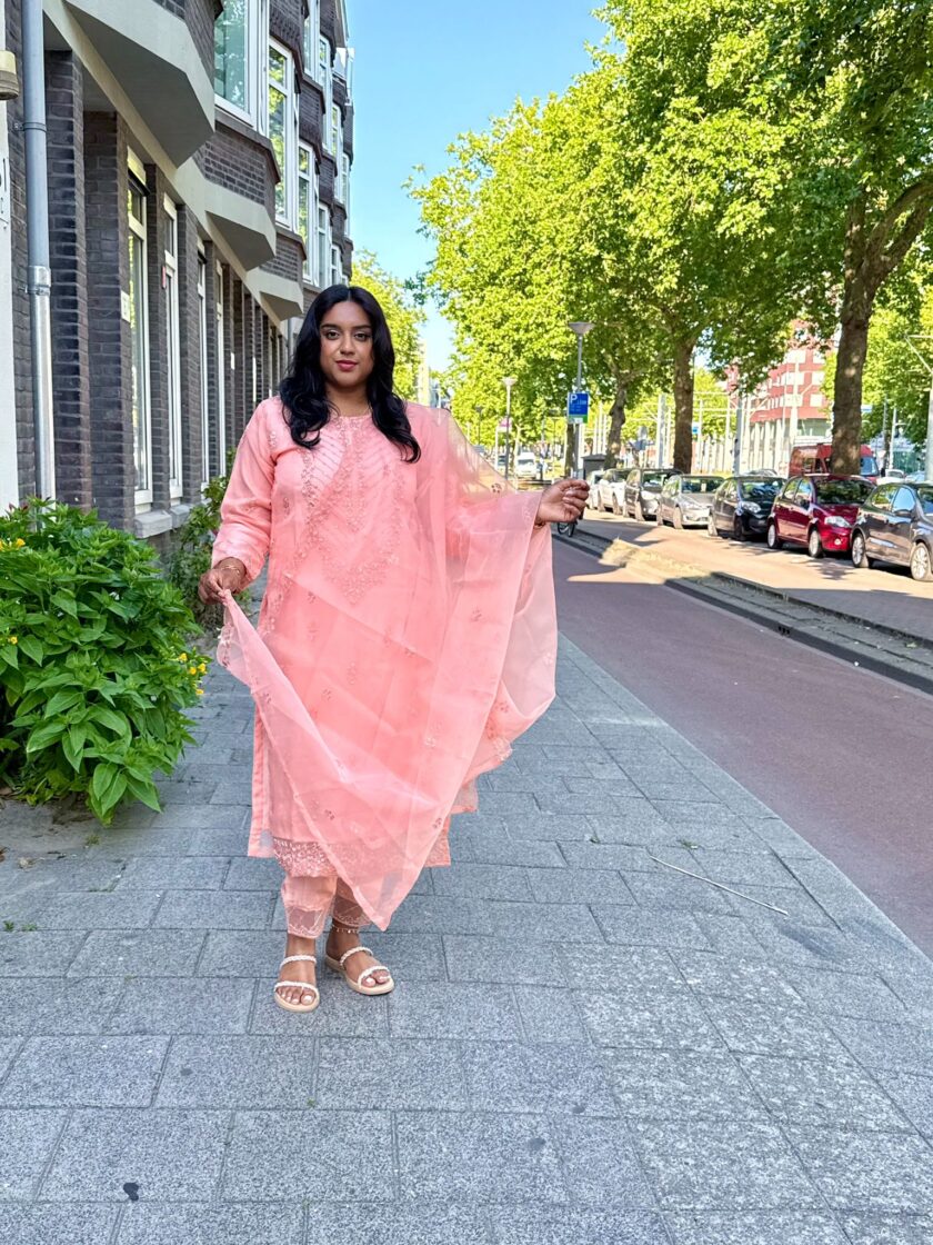 Agha Noor organza suit peach - Afbeelding 2