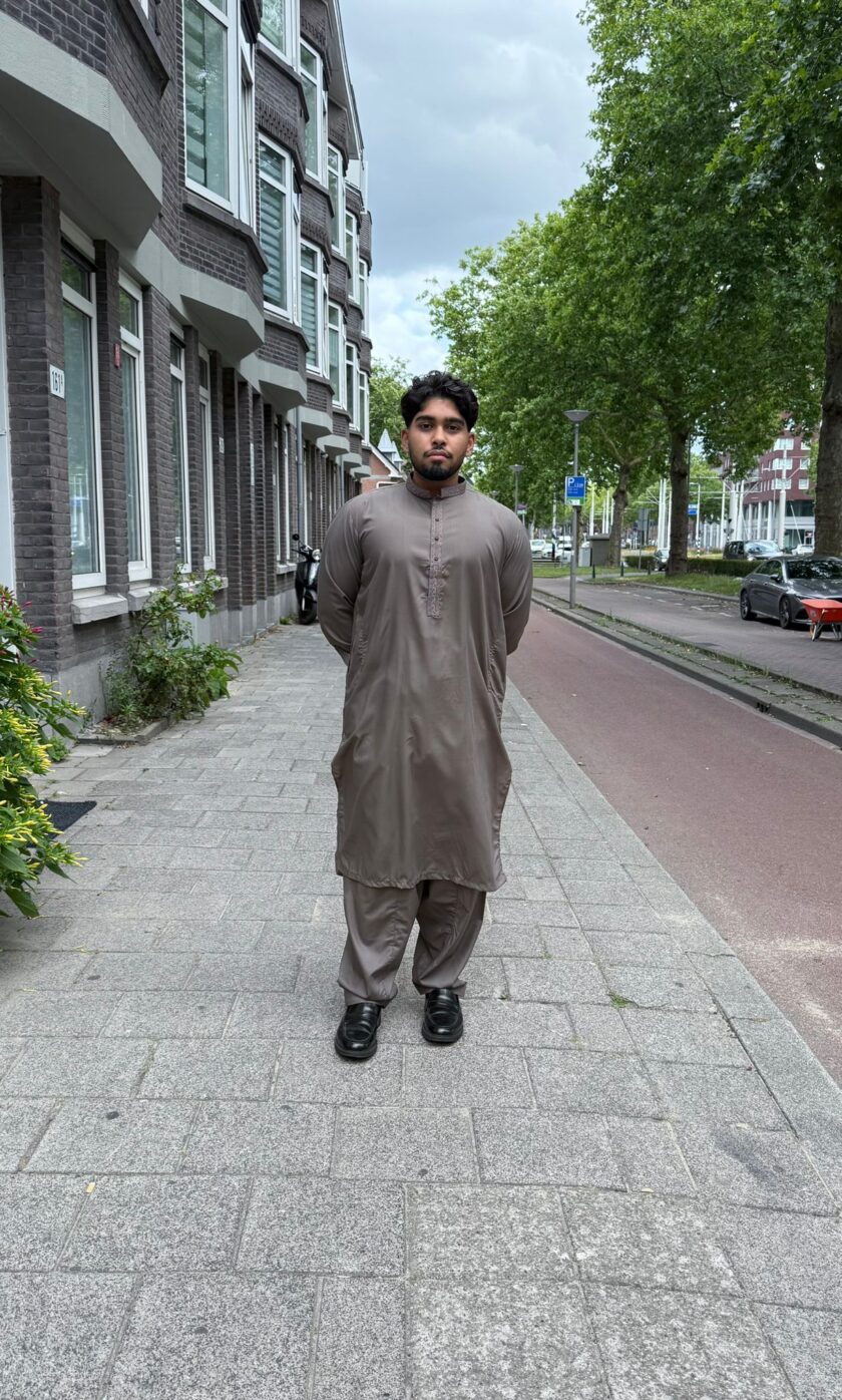 Shalwaar kameez wash and wear grijs/taupe - Afbeelding 2