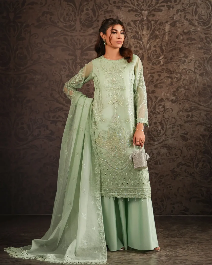 Shaposh organza suit met sharara mintgroen - Afbeelding 5