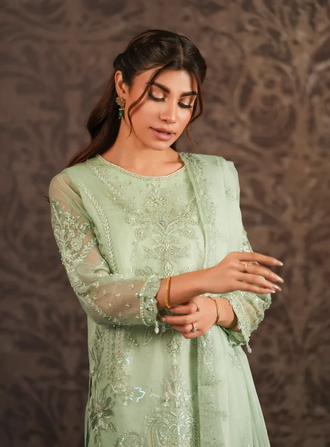 Shaposh organza suit met sharara mintgroen