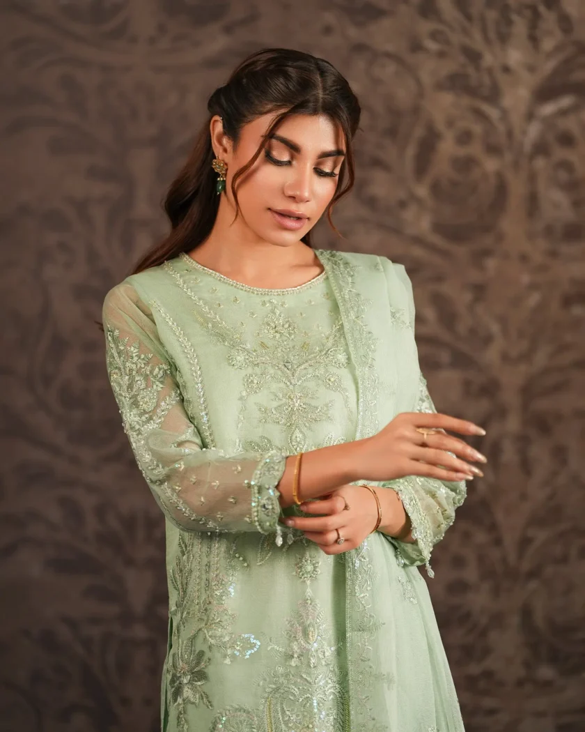 Shaposh organza suit met sharara mintgroen