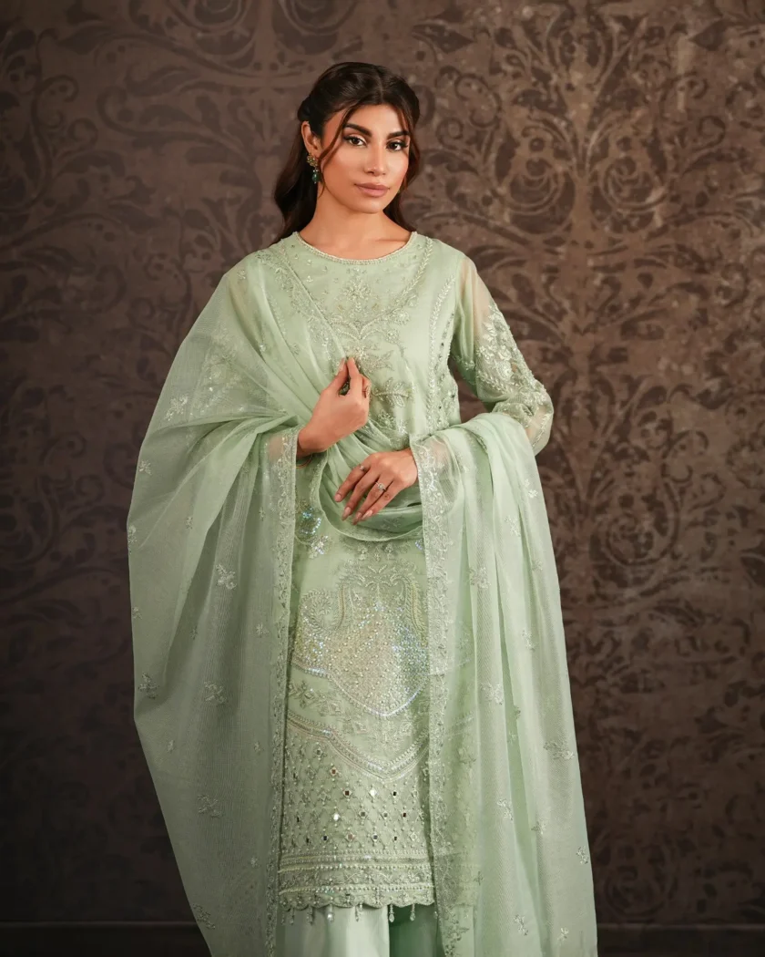 Shaposh organza suit met sharara mintgroen - Afbeelding 4