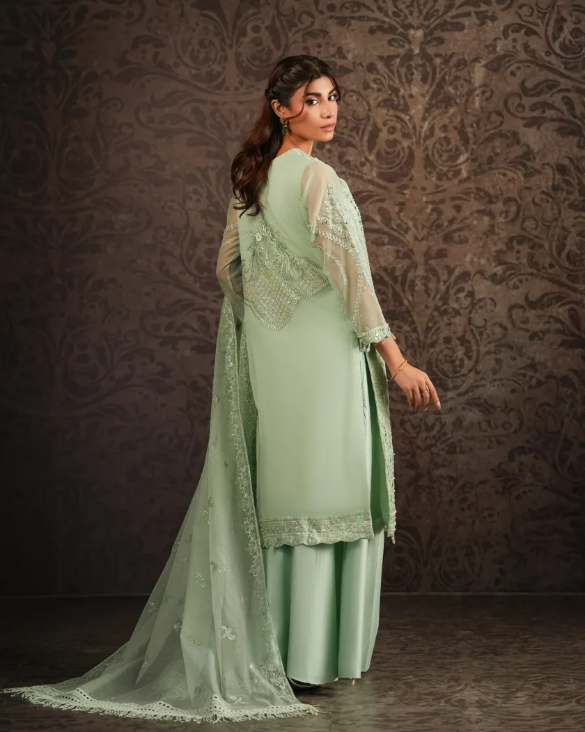 Shaposh organza suit met sharara mintgroen - Afbeelding 2