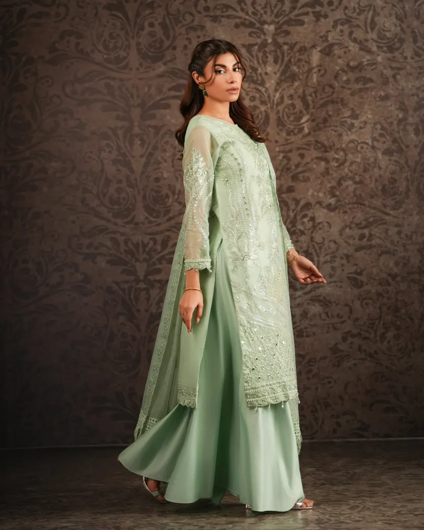 Shaposh organza suit met sharara mintgroen - Afbeelding 3