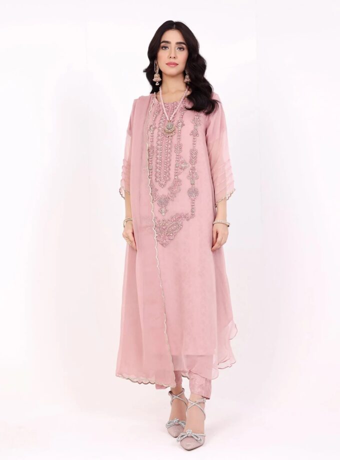 Shaposh chiffon suit tea pink