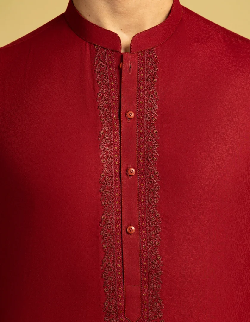 Junaid Jamshed kurta bordeauxrood 11190 - Afbeelding 4