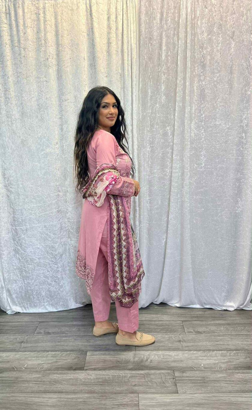 Lawn chickenkari suit met digital print dupatta - Afbeelding 4